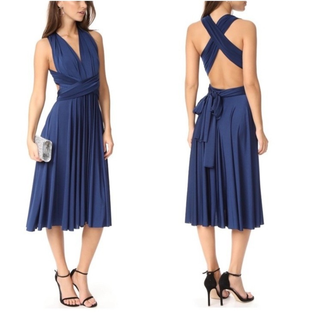 TWOBIRDS Convertible One Size Navy Midi Dress Formal Wedding Prom‎ Event Mesh